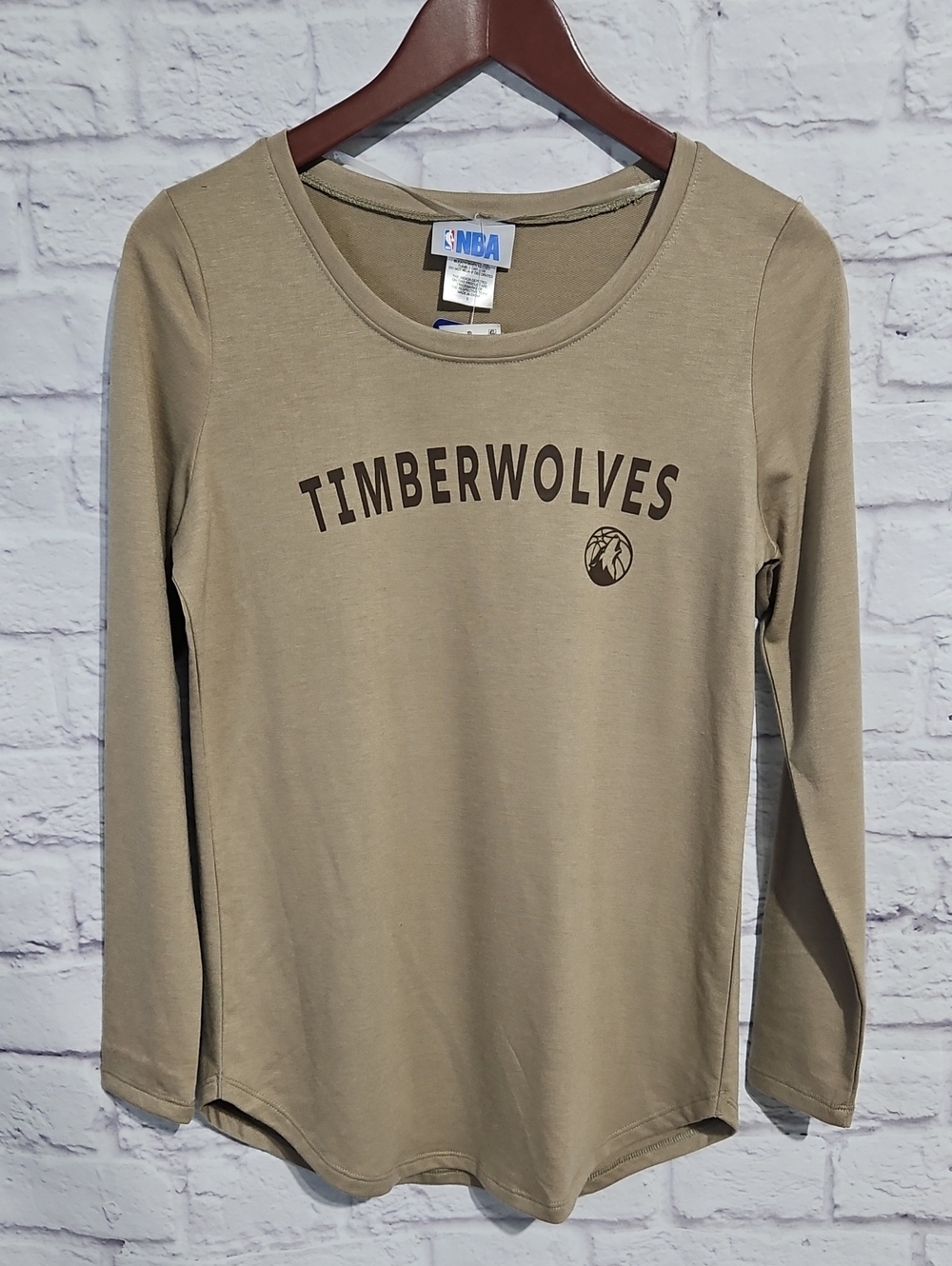 NBA Timberwolves Women's Long Sleeve Tee - Beige with Brown Logo